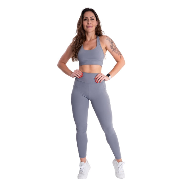 Conjunto Poliamida Top Nadador + Calça Com Bolso Lateral