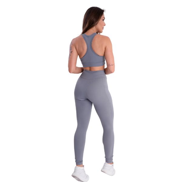 Conjunto Poliamida Top Nadador + Calça Com Bolso Lateral