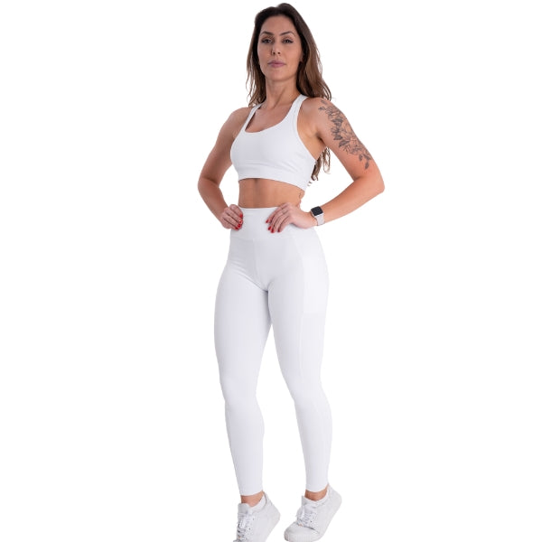 Conjunto Poliamida Top Nadador + Calça Com Bolso Lateral