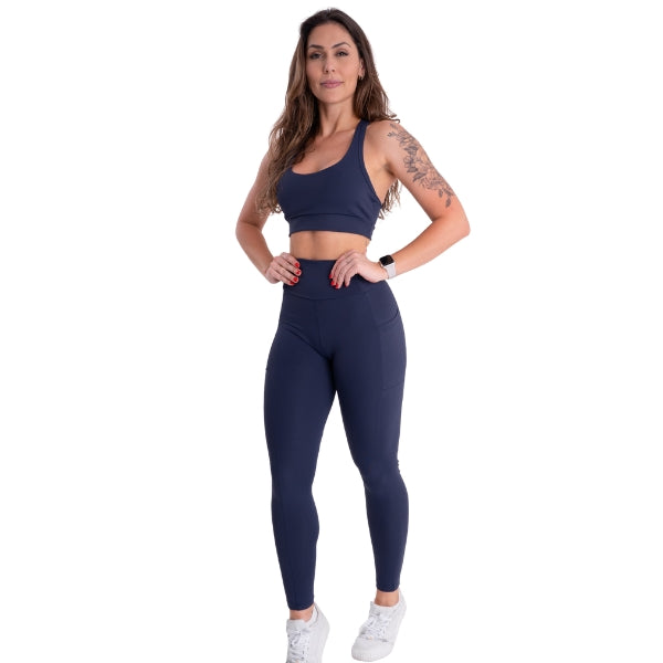 Conjunto Poliamida Top Nadador + Calça Com Bolso Lateral