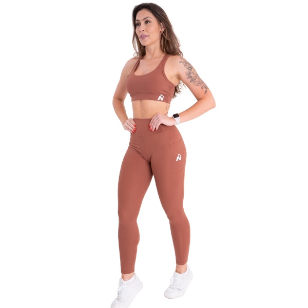 Conjunto Poliamida Top Nadador + Calça Com Bolso Lateral