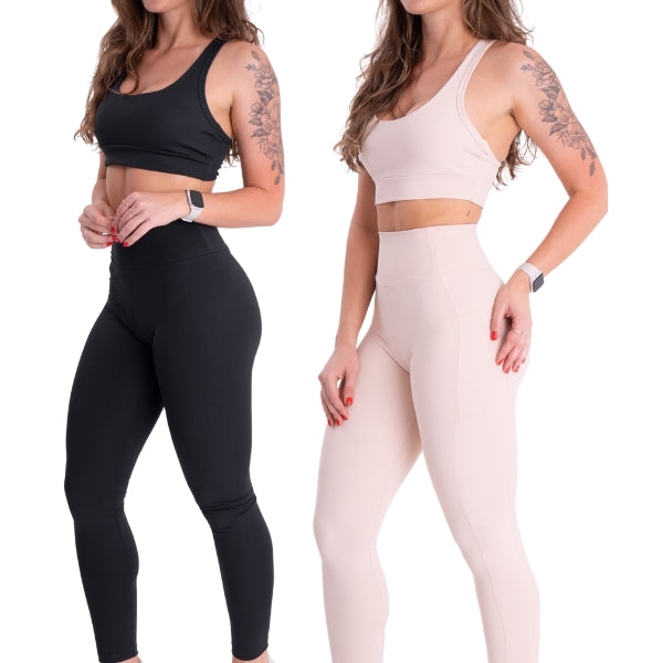 Kit Conjunto Poliamida Top Nadador + Calça Com Bolso Lateral