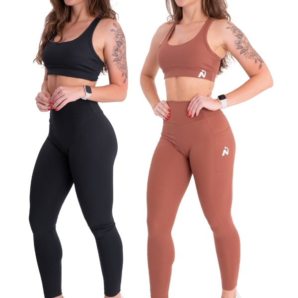 Kit Conjunto Poliamida Top Nadador + Calça Com Bolso Lateral