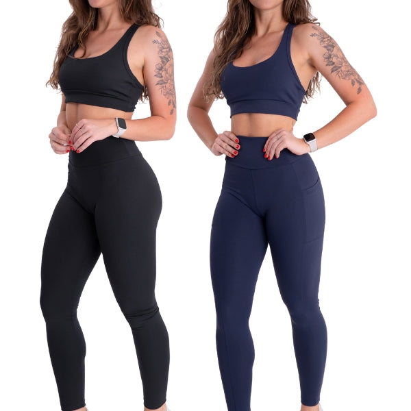 Kit Conjunto Poliamida Top Nadador + Calça Com Bolso Lateral