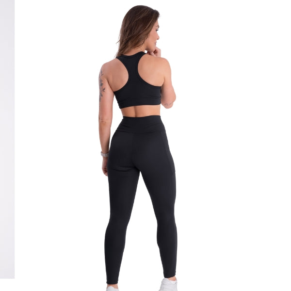 Conjunto Poliamida Top Nadador + Calça Com Bolso Lateral