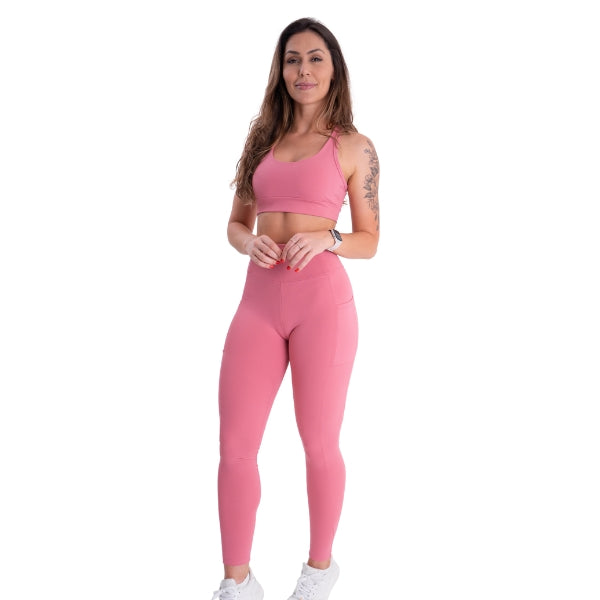 Conjunto Poliamida Top Nadador + Calça Com Bolso Lateral