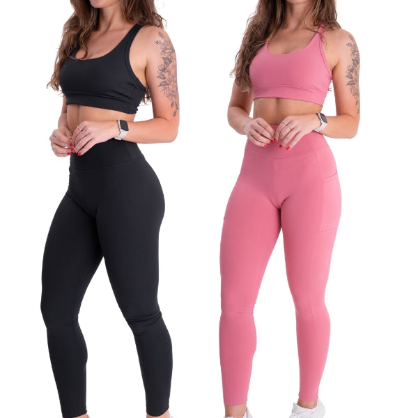 Kit Conjunto Poliamida Top Nadador + Calça Com Bolso Lateral