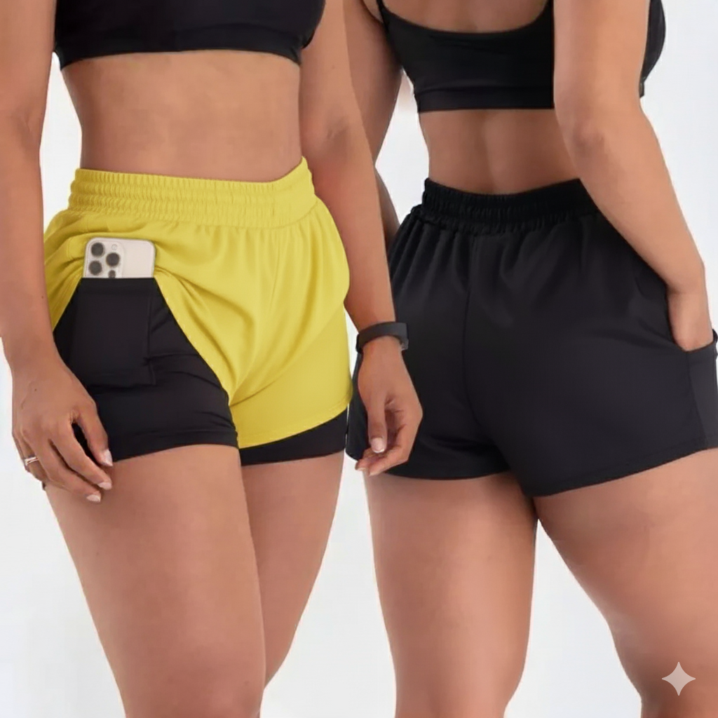 Kit 2 Shorts de Compressão 2 em 1 Feminino