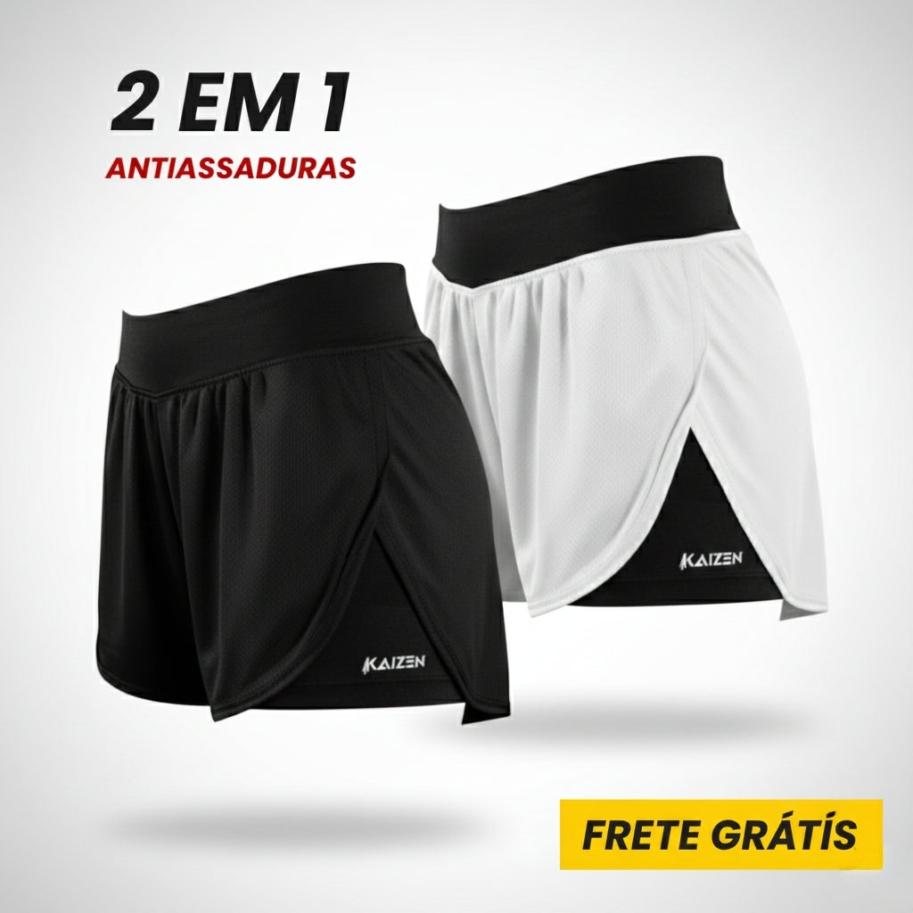 Short Feminino 2 em 1 Antiassaduras Dry Fit c/ Bolso Celular - Academia e Corrida [50% OFF + FRETE GRÁTIS]