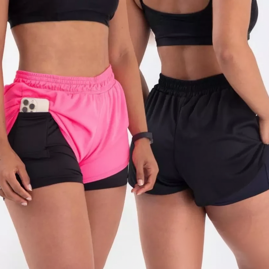 Kit 2 Shorts de Compressão 2 em 1 Feminino